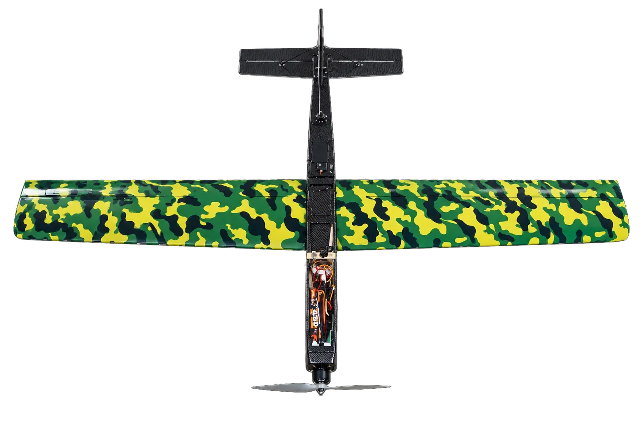 The XO11 2200 mm UAV seen from directly above, showing the full wing